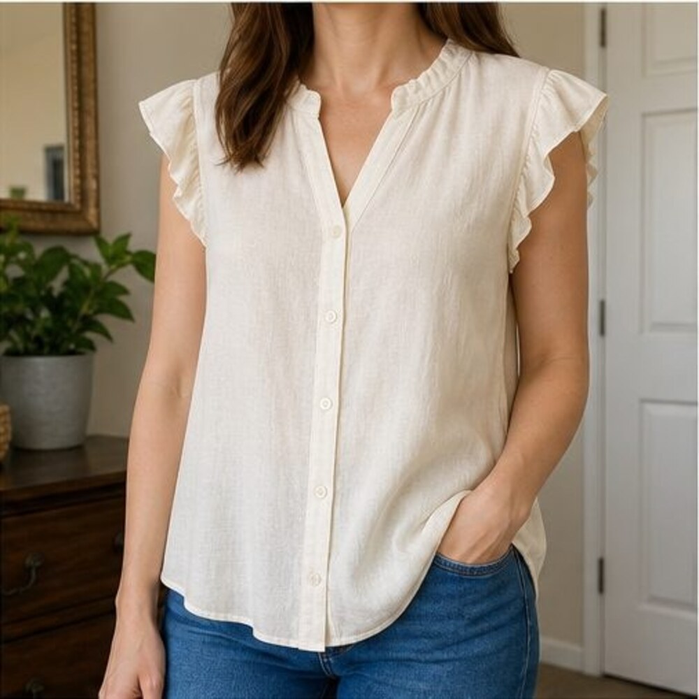 Cream Ruffle Blouse - Picture 2 of 6